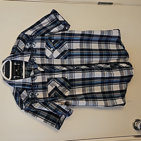 POP ICON CLOTHING y2k Plaid Embroidered Western Short Sleeve Snap Shirt - Picture 7 of 9